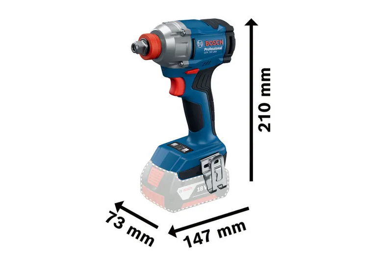 圖中所示為BoschGDX 18V-285 無線衝擊起子尺寸。.