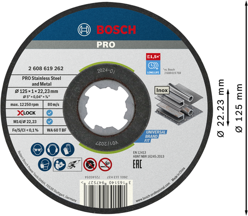Bosch PRO 不鏽鋼 X-Lock 切割盤 125 毫米。.