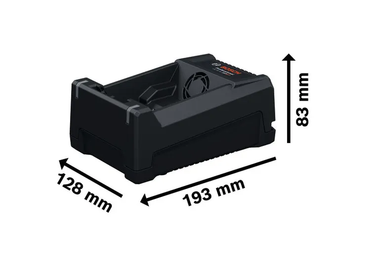 Bosch 12V-40 電池充電器，尺寸如圖所示。.