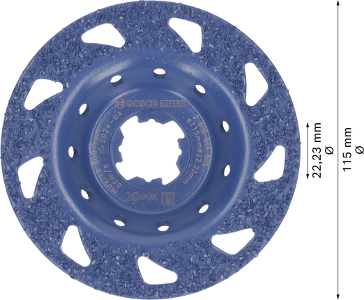 中型超耐久多材質專業款碳化鎢硬質合金研磨盤,平面型,X-LOCK,115 mm,22.23 mm Bosch EXPERT 多材質硬質合金磨頭,扁平 115 毫米。.