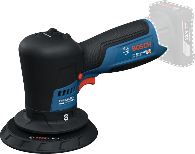 Bosch GPX 12V-125 cordless polisher with brushless motor.