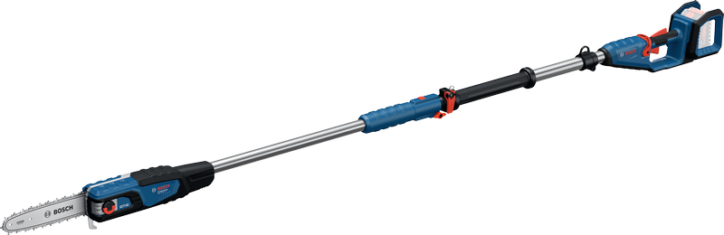 Bosch GKE 18V-25 TP cordless pole saw with extendable handle.