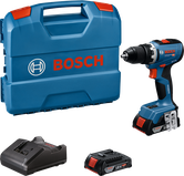 Bosch 18V-65 鑽頭套裝，配有電池和充電器。