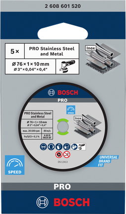 PRO Stainless Steel and Metal 接合切削砂輪片,76 x 1 x 10 mm Bosch 76×1×10毫米不鏽鋼切割片.