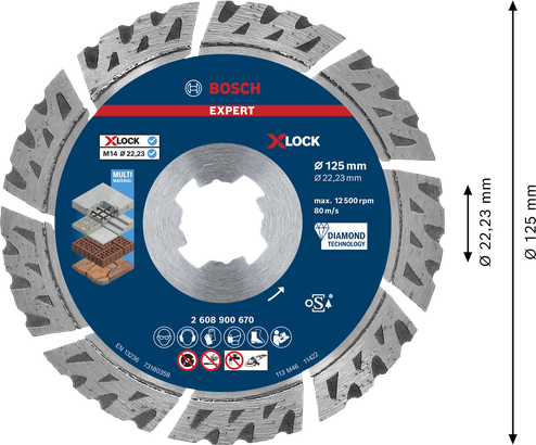 超耐久多材質專業款 Bosch EXPERT MultiMaterial X-LOCK 鑽石切割片 125 mm。.