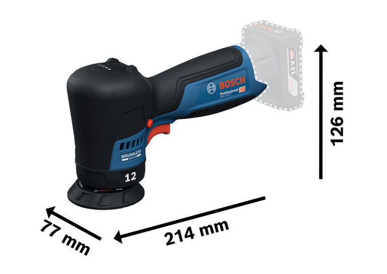 Bosch 12V-77 拋光機採用小巧無刷設計。.