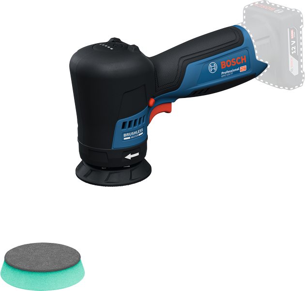 BoschGPO 12V-77 無線拋光機，附泡棉墊。