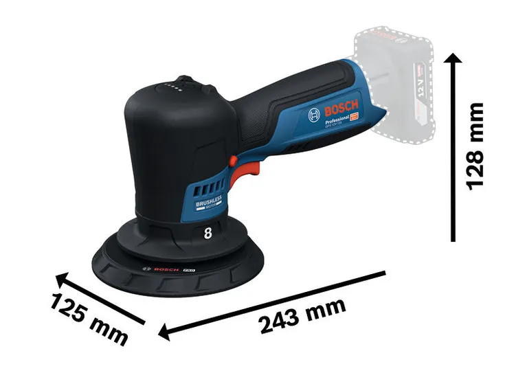 Bosch 12V-125 拋光機配備無刷馬達。.
