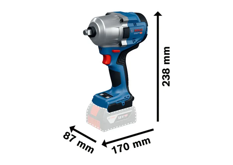 Bosch 18V-780 無線衝擊扳手，尺寸規格。