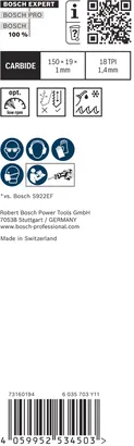 超耐久薄硬金屬專業款 S922EHM Bosch EXPERT Thin Tough Metal S 922 EHM 往復鋸片。