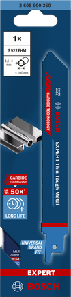 EXPERT ‘Thin Tough Metal’ S 922 EHM 軍刀鋸 1 件式 Bosch EXPERT Thin Tough Metal S 922 EHM 往復鋸片。.