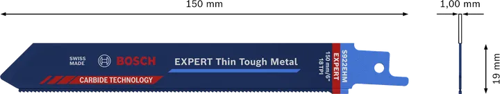 超耐久薄硬金屬專業款 S922EHM Bosch EXPERT Thin Tough Metal S 922 EHM 鋸片用於切割薄金屬。