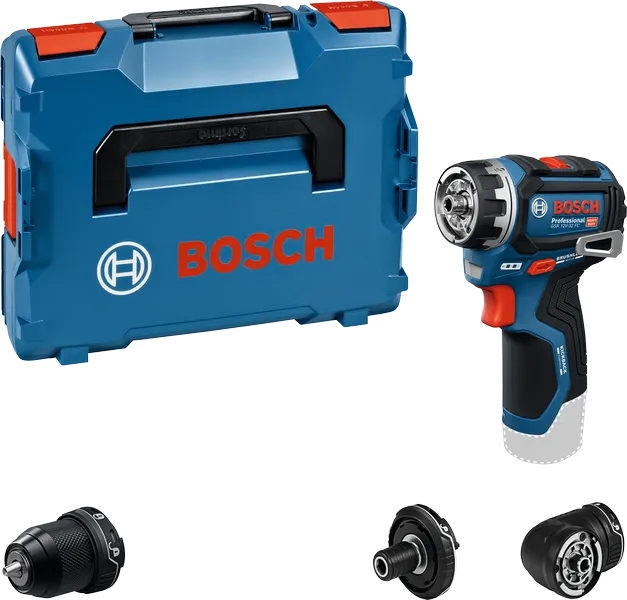 BoschGSR 12V-35 FC 鑽頭套裝，配有四個配件。.