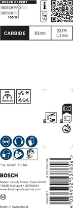 Bosch EXPERT 不鏽鋼 T118AHM 曲線鋸刀片，用於金屬切割的硬質合金。