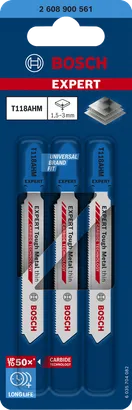 適用於不鏽鋼的Bosch EXPERT T118AHM 硬質合金曲線鋸刀片。