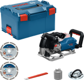 Bosch 18V-40 牆面切割機套件，配有 L-Boxx 保護殼。.