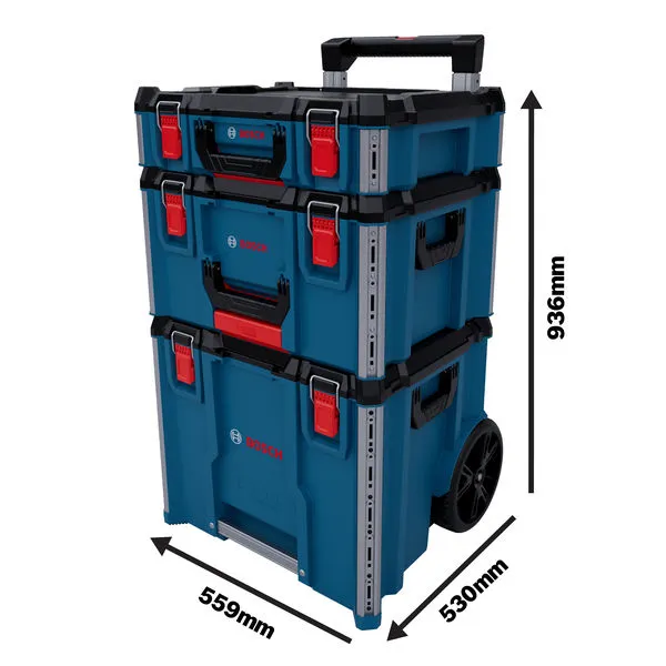 Bosch L-BOXX Contractor Set 3，滾動手提箱系統。.