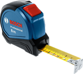 Bosch8 公尺捲尺，黃色尺帶已伸展。