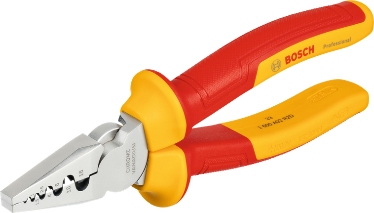 BoschVDE 壓線鉗 180 毫米，適用於電氣作業。