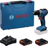 Bosch 18V-52 無線電鑽套裝，含工具箱、電池和充電器。