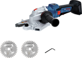 Bosch GBC18V-32PS cordless metal saw with blades.