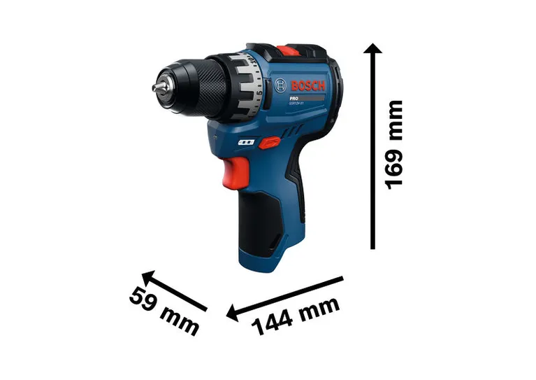 BoschGSR12V-31 無線電鑽，尺寸如圖所示。