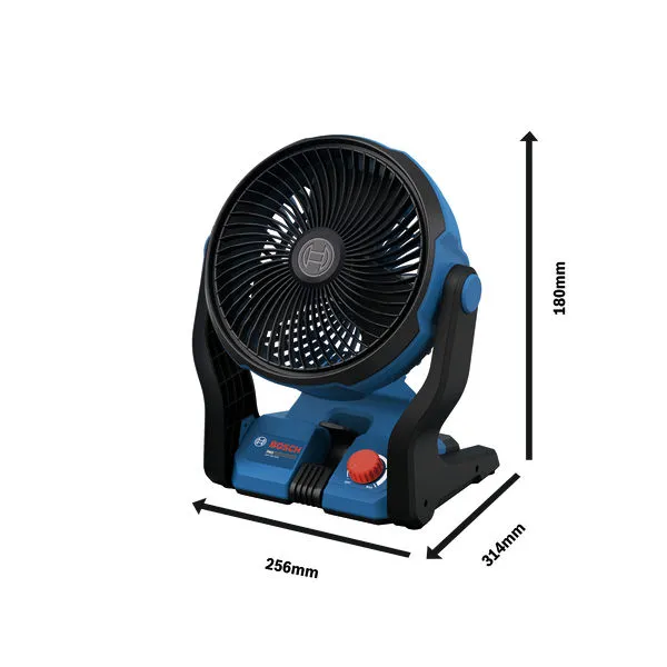 BoschGVF18V-400 無線工地風扇，尺寸規格。