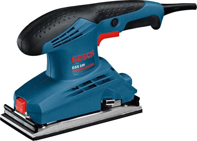 Bosch 230 軌道砂光機，附人體工學手柄。